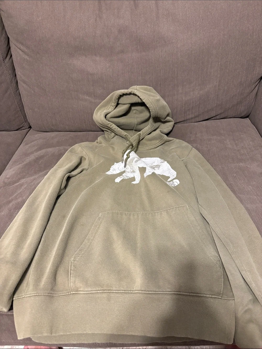 The North Face Olive Green Pullover Hoodie with White Logo Tag
